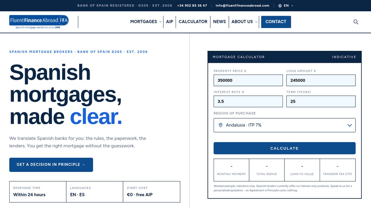 Screenshot of the Fluent Finance Abroad website homepage
