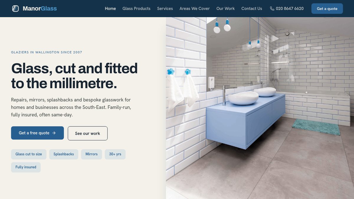 Screenshot of the Manor Glass website homepage