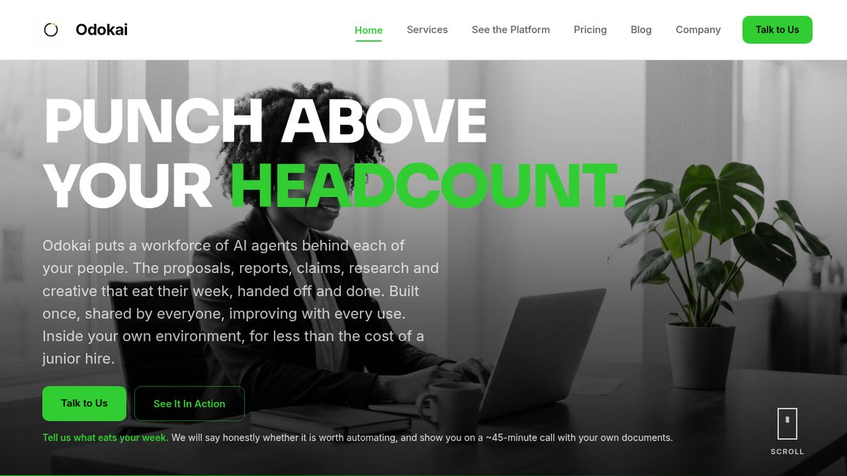 Screenshot of the Odokai website homepage