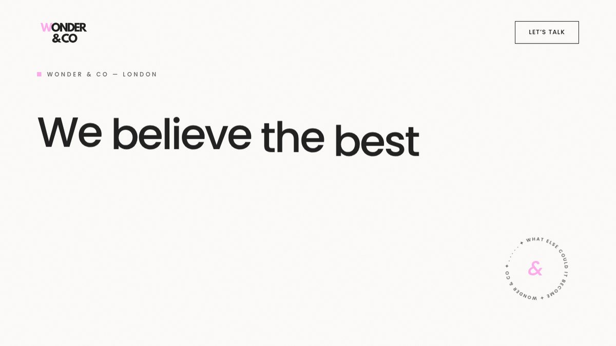 Screenshot of the Wonder and Co website homepage